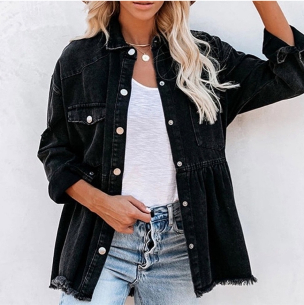 Fate Black Denim Jacket with Peplum Waist Size M